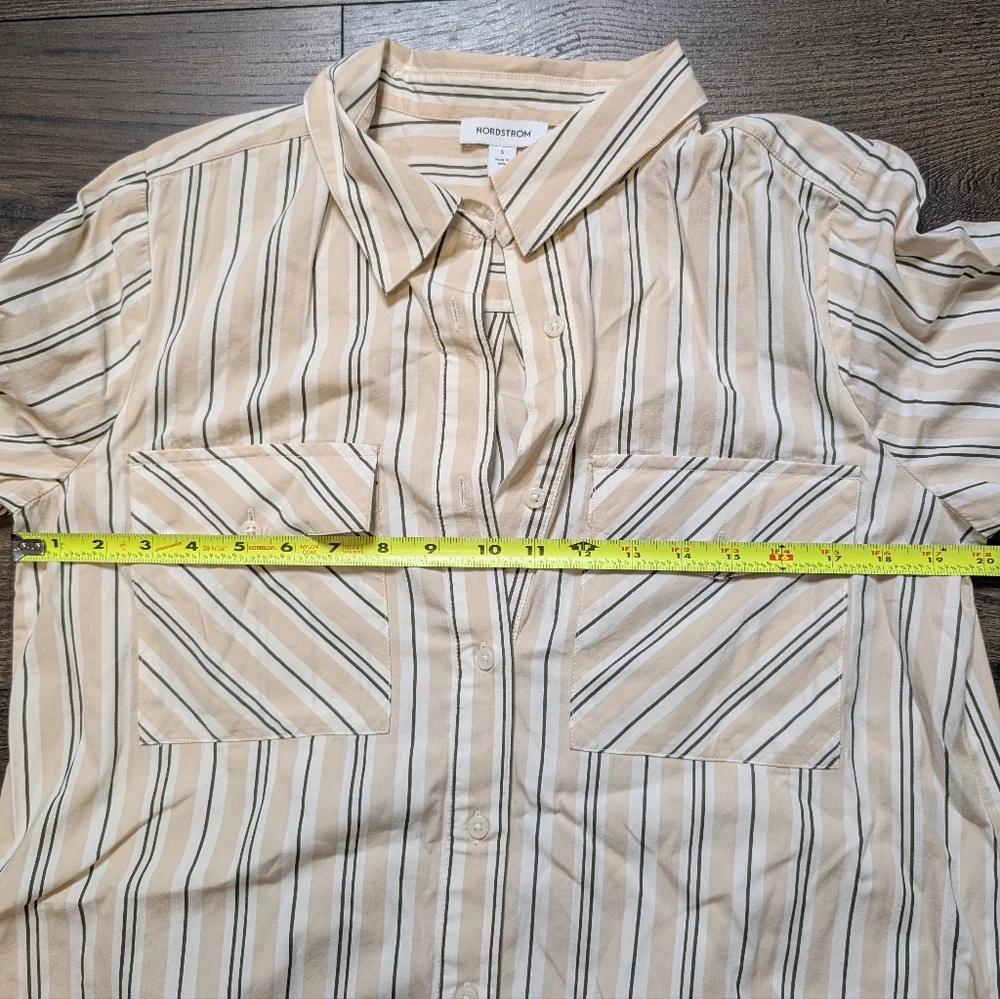 Nordstrom Striped Beige And White Button Up‎ Dress Size Small